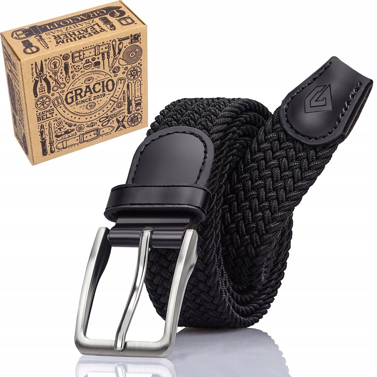 Męski elastyczny pasek pleciony czarny – elegancki, wygodny, bez dziurek