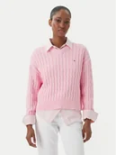 Swetry damskie - Tommy Hilfiger Sweter WW0WW48433 Różowy jasny Regular Fit - miniaturka - grafika 1