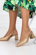 Czółenka - Złote czółenka damskie na klocku z odkrytą piętą Casu D23X5-G-NO - miniaturka - grafika 1