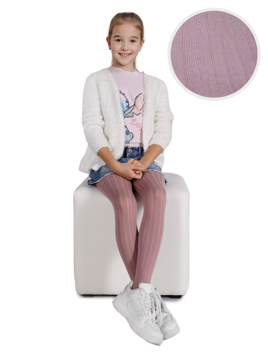 Rajstopy bawełniane dziewczęce dziecięce w prążek wrzosowe 128-134 MYWAY