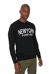 Trendyol Męska bluza z okrągłym dekoltem, gładka, wąska bluza, czarna, L, Czarny, L - Bluzy męskie - miniaturka - grafika 1