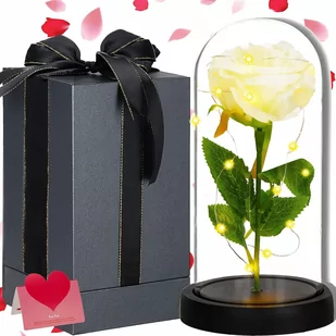 Wieczna róża w kloszu biała 22 cm świecąca dekoracja LED prezent kwiat - Sztuczne kwiaty - miniaturka - grafika 1