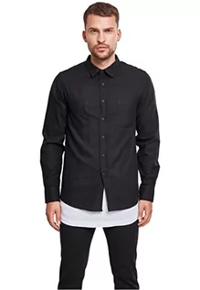 Koszule męskie - Urban Classics Męska koszula flanelowa w kratkę, z długim rękawem, górna część dla mężczyzn z kieszeniami na piersi, dostępna w wielu wariantach kolorystycznych, rozmiary XS-5XL, Blk/Blk., XL - grafika 1
