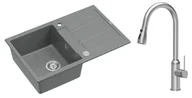 Zlewozmywaki z baterią - Quadron Unique Zlewozmywak granitowy jednokomorowy 78*50*22 cm z ociekaczem MORGAN 111 SILVER STONE z syfonem Push-2-Open w kolorze stalowym z baterią JESSICA Q LINE z wyciąganą wylewką i funkcją prysznica kolor stal szczotkowana - miniaturka - grafika 1