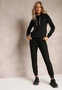 Spodnie sportowe damskie - Czarny Bawełniany Komplet Dresowy 2-Częściowy Bluza z Kapturem i Spodnie na Gumce Irana - miniaturka - grafika 1