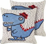 Kołdry i poduszki dla dzieci - Beliani 2 bawełniane poduszki dla dzieci z motywem dinozaura 45 x 45 cm beżowo-niebieskie GAMBIR - miniaturka - grafika 1