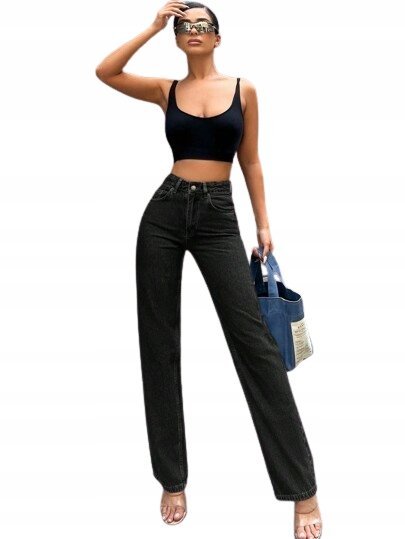 SHEIN CZARNE JEANSY DAMSKIE PROSTE DLA WYSOKICH CASUAL L 11KC