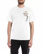 Koszulki męskie - Replay Męski T-shirt z krótkim rękawem, okrągły dekolt, z nadrukiem z tyłu, Natural White 011, S - miniaturka - grafika 1
