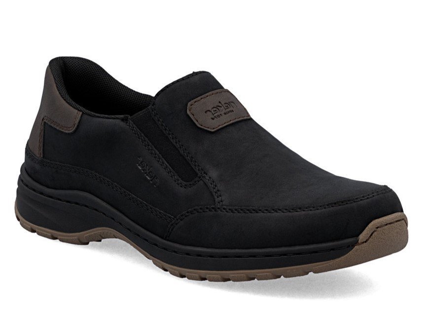Półbuty męskie czarne Rieker 03365-00 wsuwane szerokie tęgość H-42