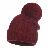 Czapki damskie - Czapka Damska Zimowa Z Pomponem Wywijana Ciepła Na Zimę Majka Bordowa - miniaturka - grafika 1