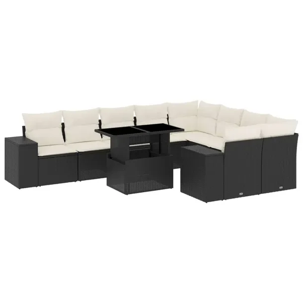 Zestaw mebli ogrodowych modułowych czarny rattan PE z poduszkami 62x62x69