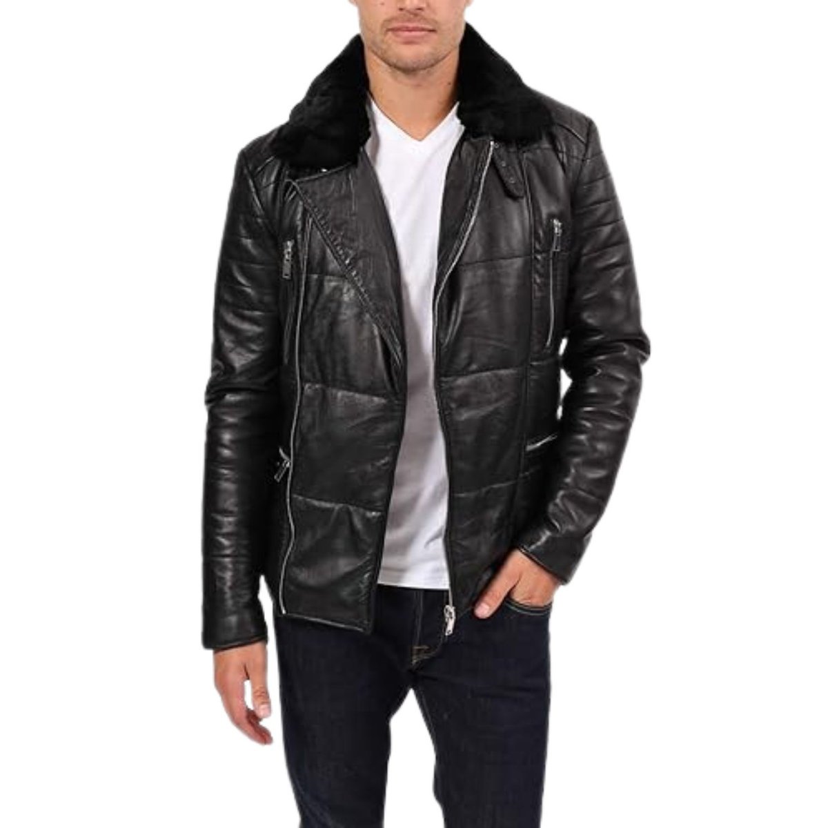 Kurtka męska skórzana Blue Wellford Louison ramoneska skóra owcza czarna-XL