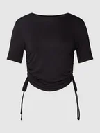 Koszulki i topy damskie - T-shirt z prążkowanym, okrągłym dekoltem model ‘NEORA’ - miniaturka - grafika 1