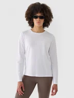 Koszulki sportowe damskie - Damski longsleeve basic 4F 4FWMM00TLONF431 - biały - miniaturka - grafika 1