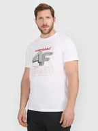 Koszulki męskie - 4F T-shirt regular z nadrukiem męski - biały XXL - miniaturka - grafika 1