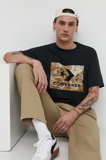 Koszulki męskie - Converse t-shirt bawełniany męski kolor czarny z nadrukiem - grafika 1