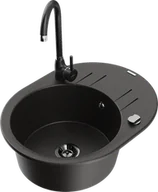 Zlewozmywaki z baterią - Mexen Kevin zlewozmywak granitowy 1-komorowy z ociekaczem i baterią kuchenną Telma, czarny/złoty metalik - 6517-75-670200-70-B - miniaturka - grafika 1