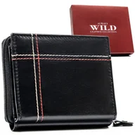 Portfele - Portfel męski na suwak skórzany czarny ALWAYS WILD rfid elegancki mały poziomy - miniaturka - grafika 1