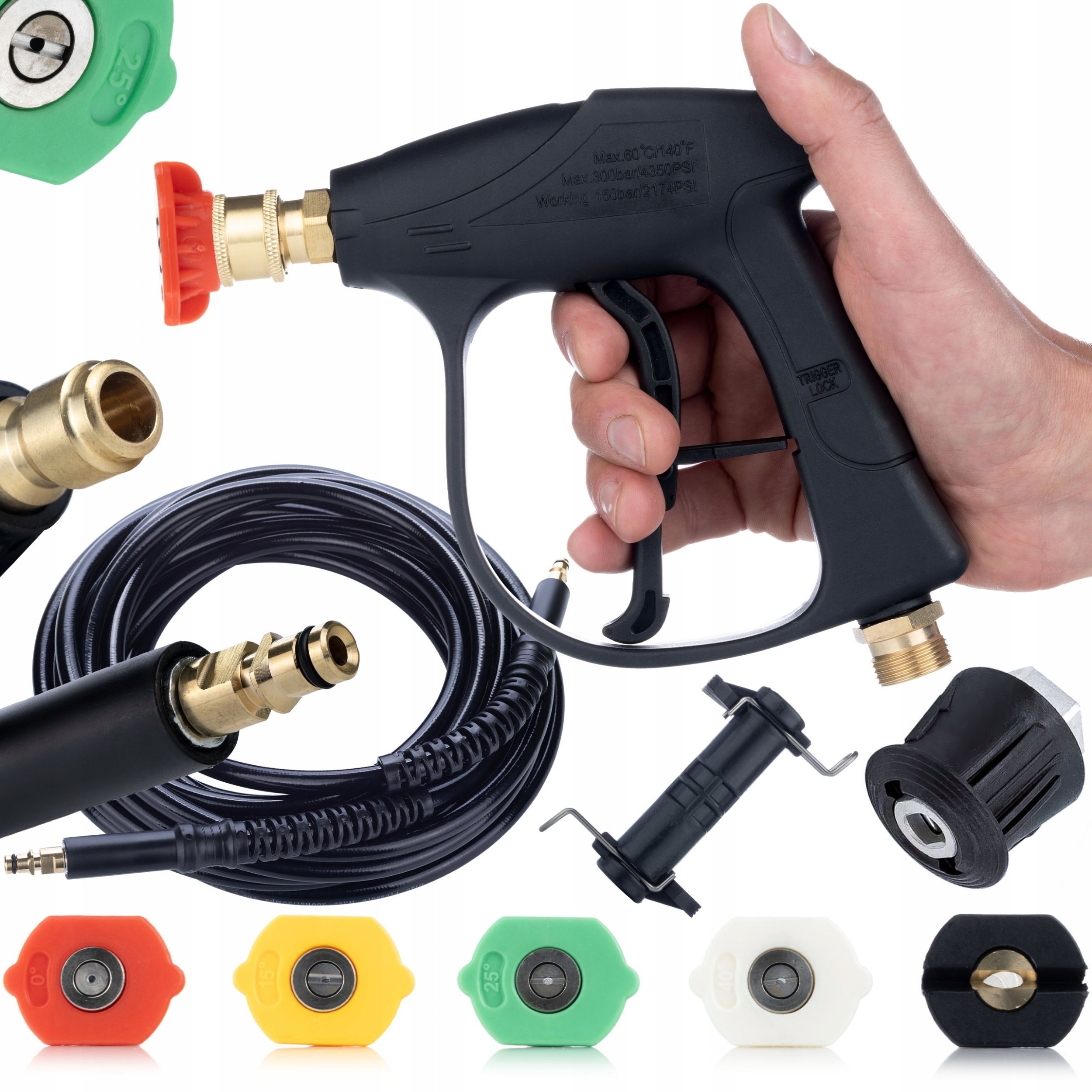 Rosfix KOMPLETNY ZESTAW DO MYJKI KARCHER BAYONET PISTOLET 5 DYSZ WĄŻ 8M ADAPTERY