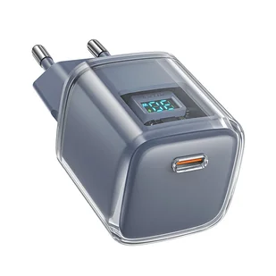 Ładowarka sieciowa z wyświetlaczem PD 30W GaN3 USB-C szara - Ładowarki do telefonów - miniaturka - grafika 1