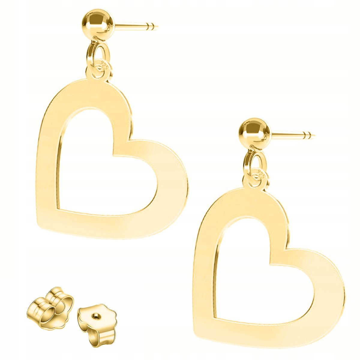 Złote Kolczyki Serca Serduszk Blaszki z Sercem Serduszkiem SREBRO 925