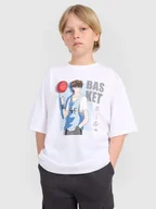Koszulki dla chłopców - 4F T-shirt oversize z nadrukiem chłopięcy - biały 122 (6-7 lat) - miniaturka - grafika 1