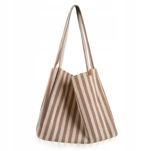 Betlewski BEŻOWA Torebka shopper plażowa w paski ISOLA - Torebki damskie - miniaturka - grafika 1