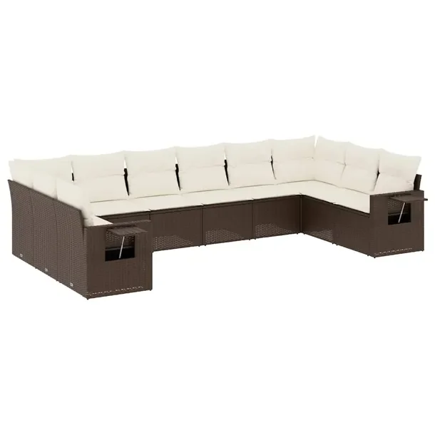 Zestaw wypoczynkowy rattan PE, brązowy, 62x62x69 cm, kremowe poduszki