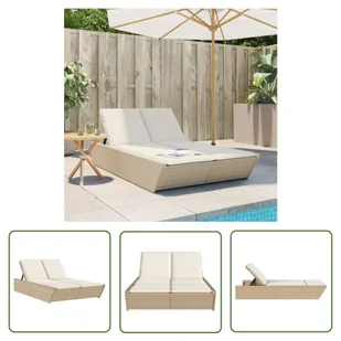 The Living Store Podwójna leżanka z poduszkami - beżowa - polirattan - Leżak - Leżaki ogrodowe The Living Store Podwójna leżanka z poduszkami - beżowa - polirattan - Leżak - Leżaki ogrodowe - miniaturka - grafika 1