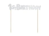 Baby shower i roczek - PartyDeco Topper na tort 1st Birthday srebrny KPT33-018B - miniaturka - grafika 1