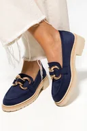 Mokasyny damskie - Granatowe mokasyny damskie na platformie ze złotą ozodobą Casu M24X2-N-NO-36 - miniaturka - grafika 1