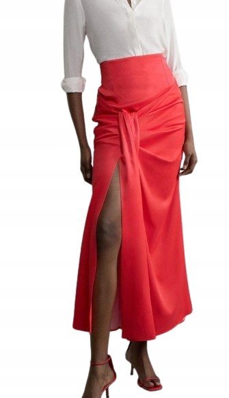 KAREN MILLEN CZERWONA SPÓDNICA MIDI Z ROZCIĘCIEM DLA NISKICH 36 B1C