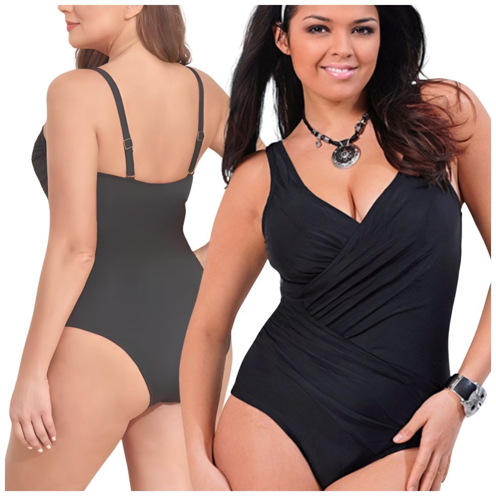 Strój Kąpielowy Jednoczęściowy, Wyszczuplający Z Marszczeniami Plus Size, Rozmiar XL