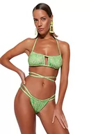 Stroje kąpielowe - Trendyol Damski damski strój kąpielowy z dzianiny z nadrukiem zwierzęcym, Zielony-wielokolorowy, 44 - miniaturka - grafika 1