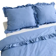 Pościel - Poszewka Pościel Na Poduszkę Z Falbanką Niebieska Jeans 70X80 Cm - miniaturka - grafika 1