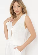Kamizelki damskie - Biała Szydełkowa Kamizelka Narzutka w Stylu Boho Norvagia - miniaturka - grafika 1