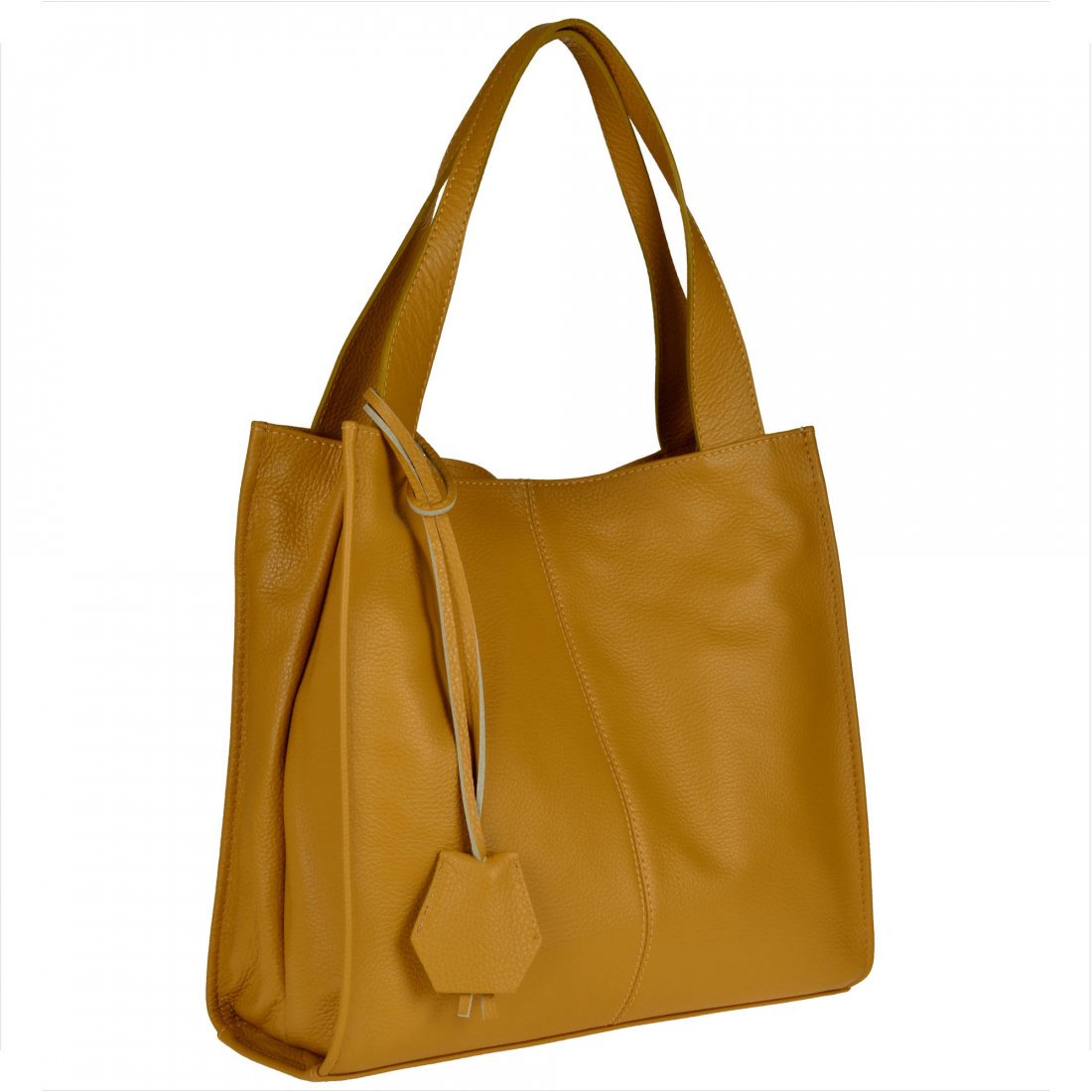 Duża torebka włoska shopper bag skóra naturalna musztardowa