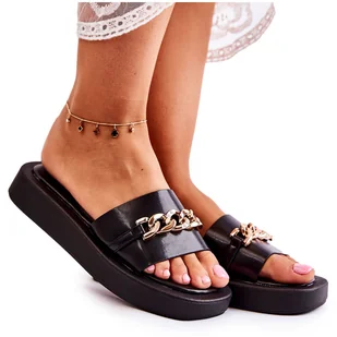 S.Barski Modne Klapki Z Łańcuchem Czarne Megosa - Klapki i japonki damskie - miniaturka - grafika 1