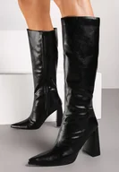 Kozaki damskie - Czarne Kozaki na Obcasie ze Szpiczastym Noskiem Leroline - miniaturka - grafika 1