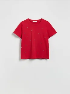 Reserved - T-shirt z aplikacjami - czerwony - Koszulki i topy damskie - miniaturka - grafika 1