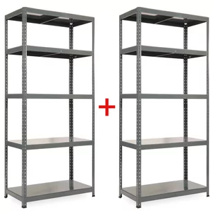 Regał półkowy 1+1 GRATIS, 1800x900x600 mmmm, 5 półek, nośność półki 175 kg, RAL 7031 - Szafy i regały magazynowe - miniaturka - grafika 1