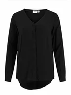 Bluzki damskie - Vila Damska bluzka Vipaya V-Neck L/S Shirt/Su-Noos, czarny, 34 - miniaturka - grafika 1