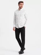Koszule męskie - Męska koszula bawełniana we wzory SLIM FIT - biała V2 OM-SHCS-0151 - miniaturka - grafika 1