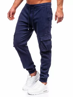 Spodnie męskie - Granatowe spodnie jeansowe joggery bojówki męskie Denley MP0105BS - grafika 1