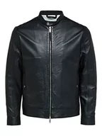 Kurtki męskie - SELECTED HOMME Męska kurtka skórzana Slharchive Classic Leather JKT W Noos, czarny, S - miniaturka - grafika 1