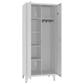 Szafki BHP - Szafka podzielona na dwa segmenty - drążek z wieszakami i półki MSU 81 nóżki - miniaturka - grafika 1