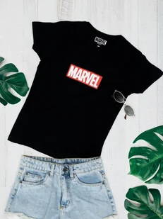 Damska Koszulka Z Krótkim Rękawem Marvel Comics Front Logo Czarna L - Koszulki i topy damskie - miniaturka - grafika 1