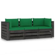 Sofy ogrodowe - VidaXL Lumarko Ogrodowa sofa 3-os z poduszkami, impregnowane na szaro drewno! 3068173 VidaXL - miniaturka - grafika 1