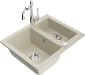 Zlewozmywaki z baterią - Mexen Carlos zlewozmywak granitowy 1,5-komorowy z baterią kuchenną Carla, beżowy - 6518-69-670700-00 - miniaturka - grafika 1