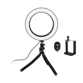 Selfie stick - Lampa do selfie/lampa pierścieniowa (20 cm) z formowanym statywem - miniaturka - grafika 1